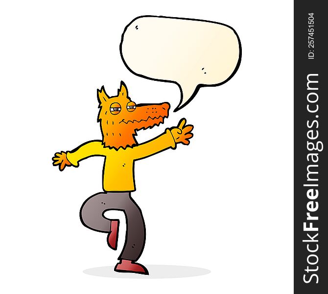 Cartoon Happy Fox Man With Speech Bubble