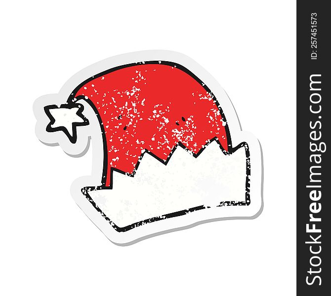 Retro Distressed Sticker Of A Cartoon Santa Hat