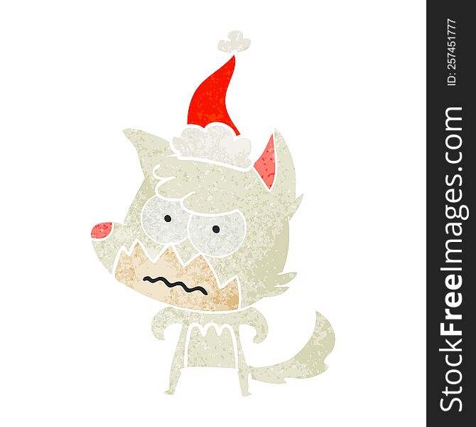 Retro Cartoon Of A Annoyed Fox Wearing Santa Hat