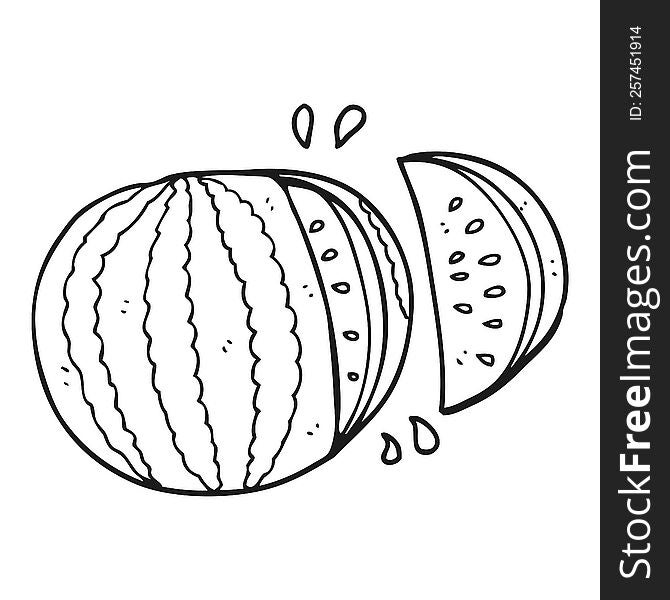 freehand drawn black and white cartoon watermelon