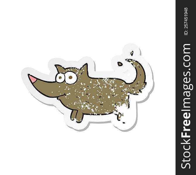 retro distressed sticker of a cartoon dog wagging tail