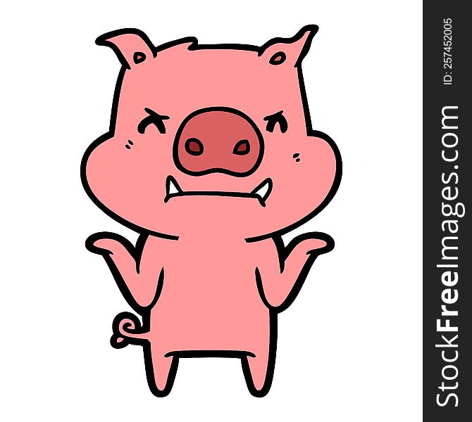 angry cartoon pig shrugging shoulders. angry cartoon pig shrugging shoulders