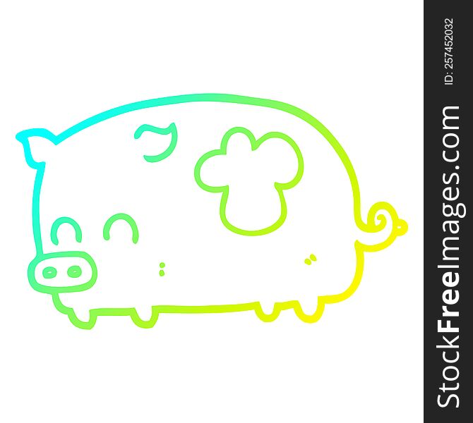 cold gradient line drawing of a cute cartoon pig