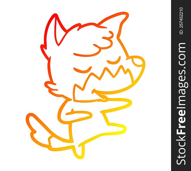 warm gradient line drawing of a friendly cartoon fox dancing