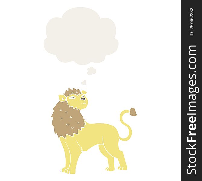 Cartoon Lion And Thought Bubble In Retro Style