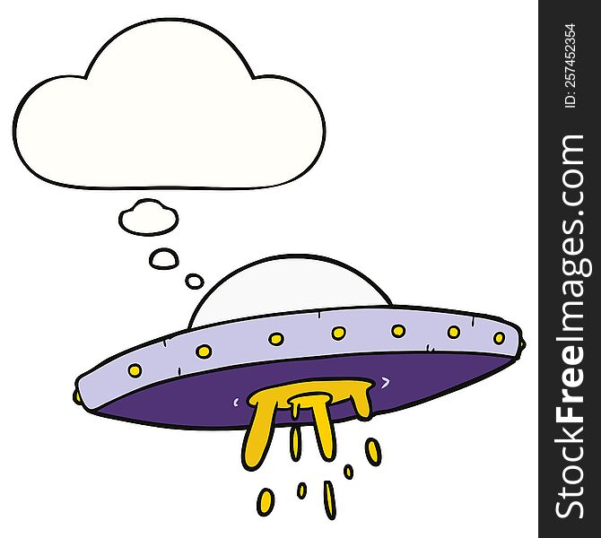 cartoon flying UFO with thought bubble. cartoon flying UFO with thought bubble