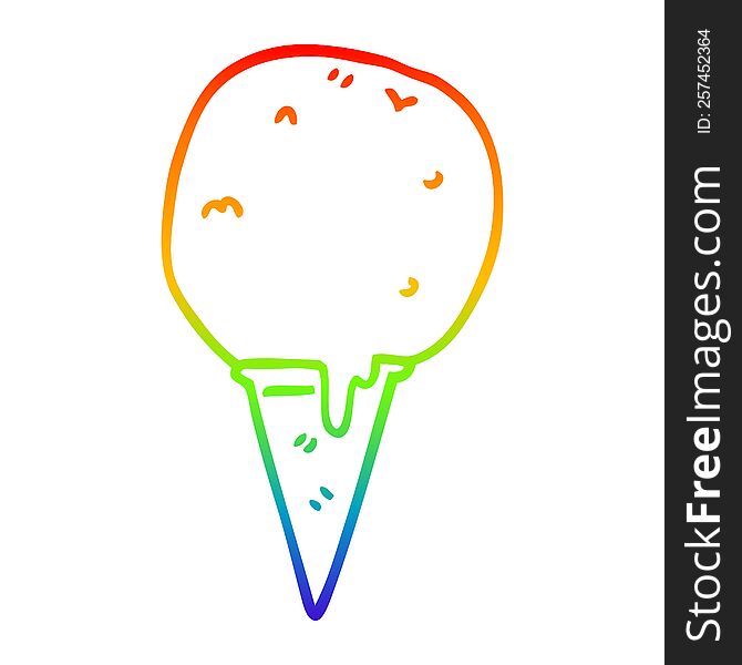 rainbow gradient line drawing of a cartoon ice cream cone