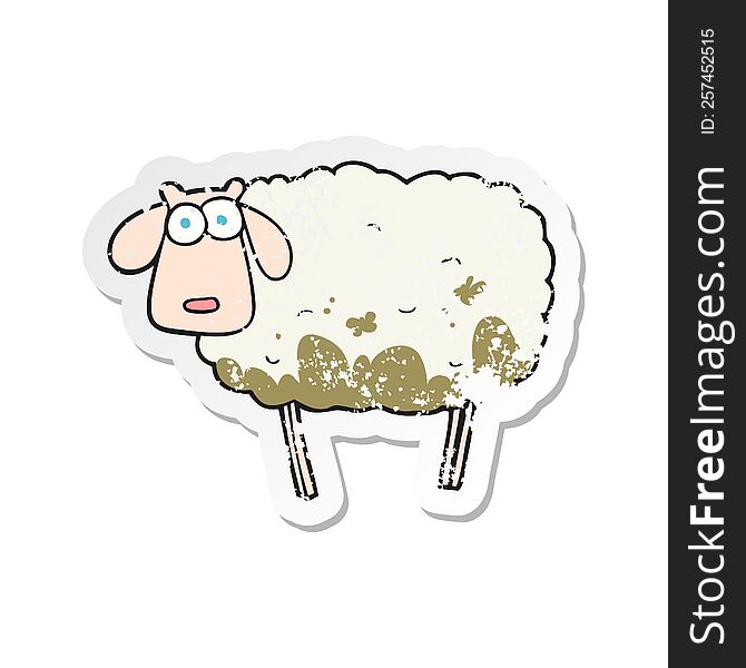 retro distressed sticker of a cartoon muddy sheep