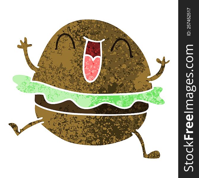 Quirky Retro Illustration Style Cartoon Happy Burger