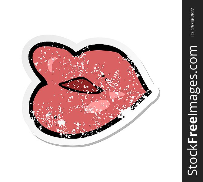 retro distressed sticker of a cartoon lips