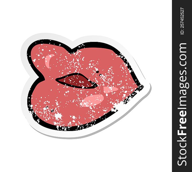 Retro Distressed Sticker Of A Cartoon Lips