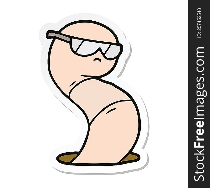 Sticker Of A Cartoon Cool Worm