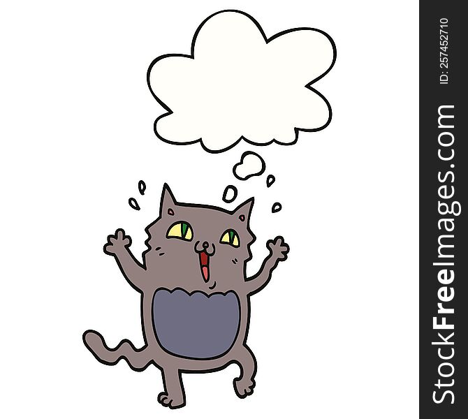 Cartoon Crazy Excited Cat And Thought Bubble