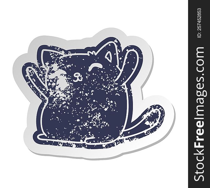distressed old cartoon sticker of cute kawaii cat. distressed old cartoon sticker of cute kawaii cat