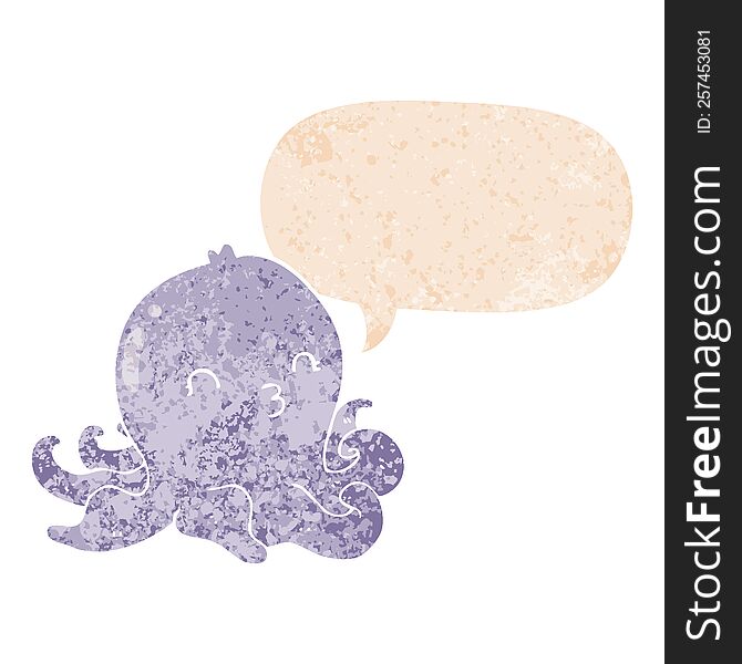 Cartoon Octopus And Speech Bubble In Retro Textured Style
