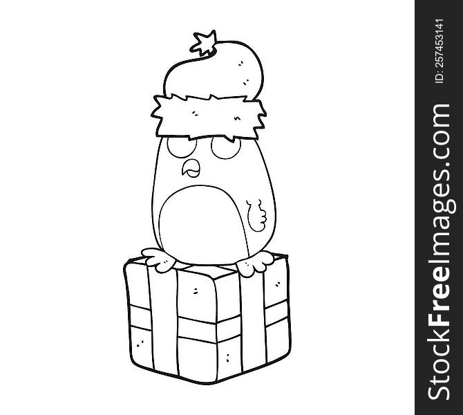 Black And White Cartoon Christmas Penguin