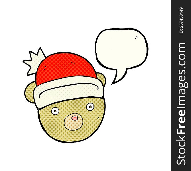 Comic Book Speech Bubble Cartoon Teddy Bear Wearing Christmas Hat