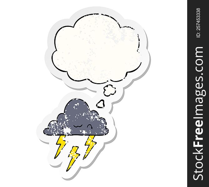 Cartoon Storm Cloud And Thought Bubble As A Distressed Worn Sticker