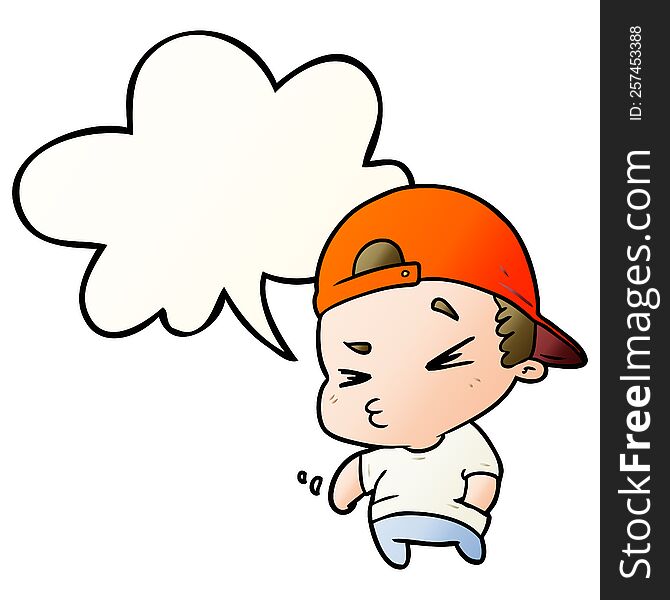 cartoon cool kid with speech bubble in smooth gradient style