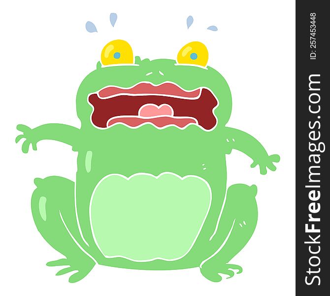 Flat Color Illustration Of A Cartoon Funny Frightened Frog