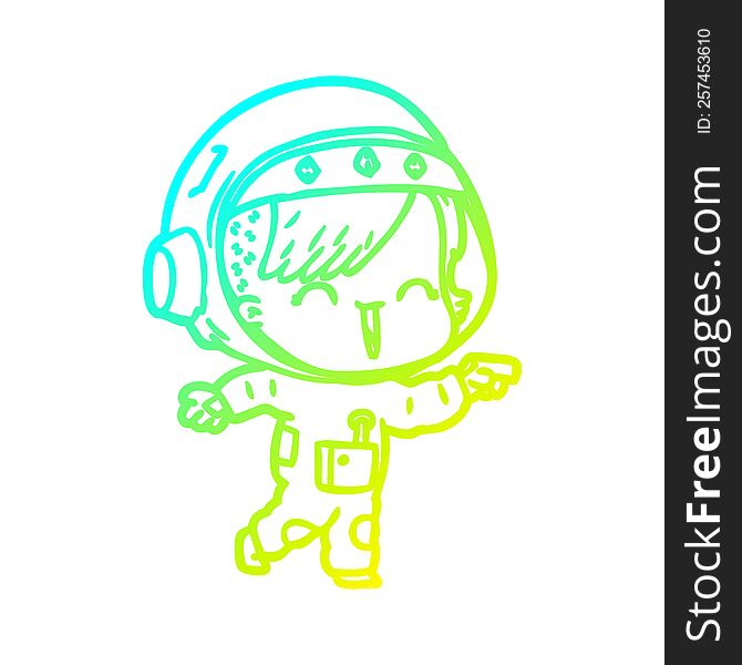 cold gradient line drawing of a happy cartoon space girl