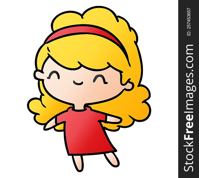 gradient cartoon illustration kawaii girl with head band. gradient cartoon illustration kawaii girl with head band