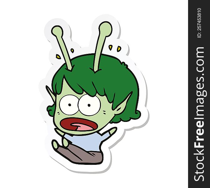 sticker of a cartoon shocked alien girl