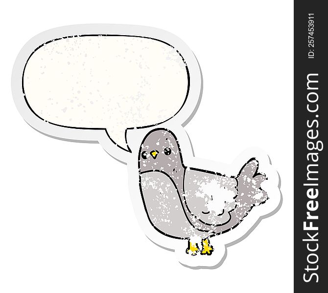 Cartoon Bird And Speech Bubble Distressed Sticker