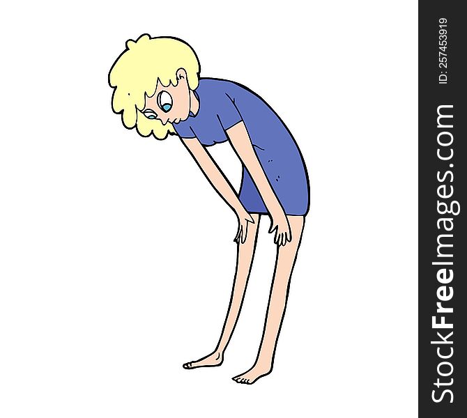 cartoon woman looking at her feet