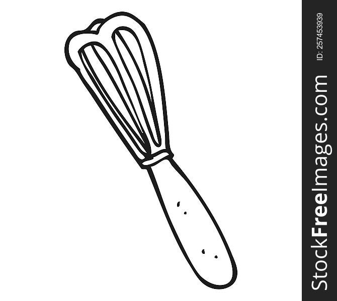 freehand drawn black and white cartoon whisk