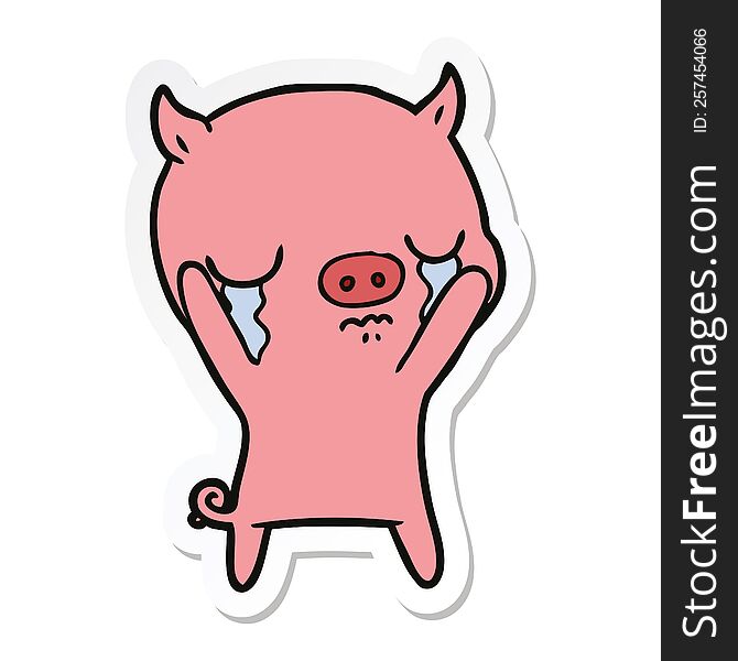 Sticker Of A Cartoon Pig Crying