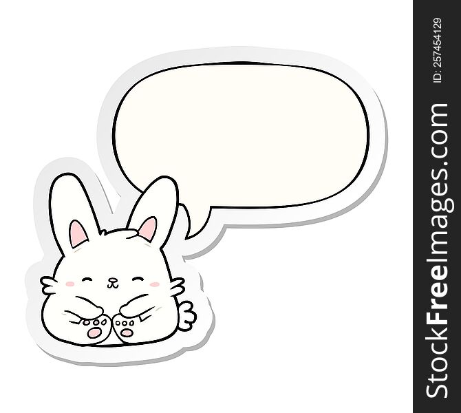 Cute Cartoon Bunny Rabbit And Speech Bubble Sticker