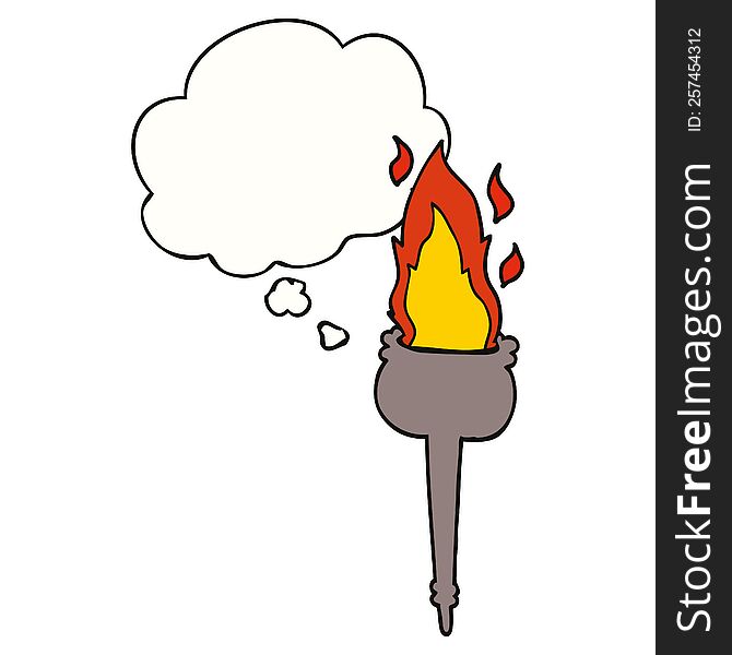 cartoon flaming chalice with thought bubble. cartoon flaming chalice with thought bubble
