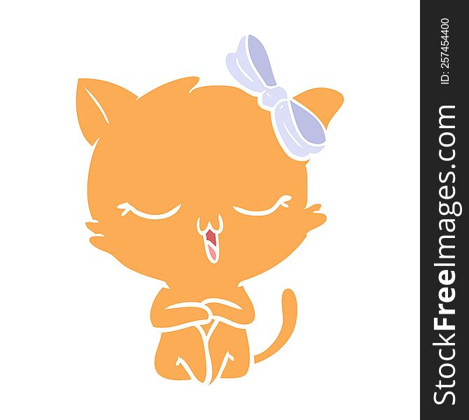 flat color style cartoon cat with bow on head