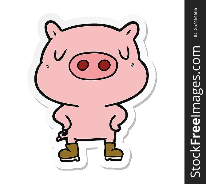 sticker of a cartoon pig wearing boots