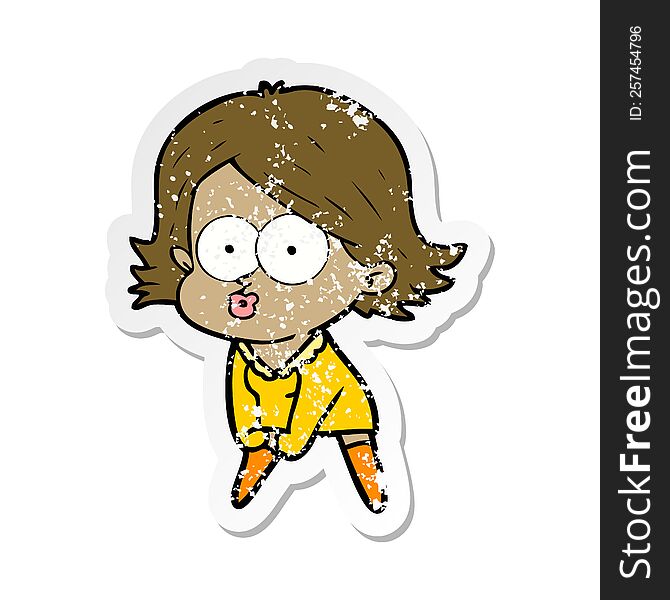 Distressed Sticker Of A Cartoon Girl Pouting