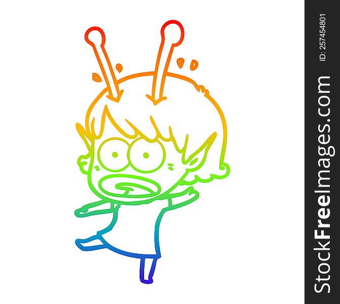 rainbow gradient line drawing cartoon shocked alien girl