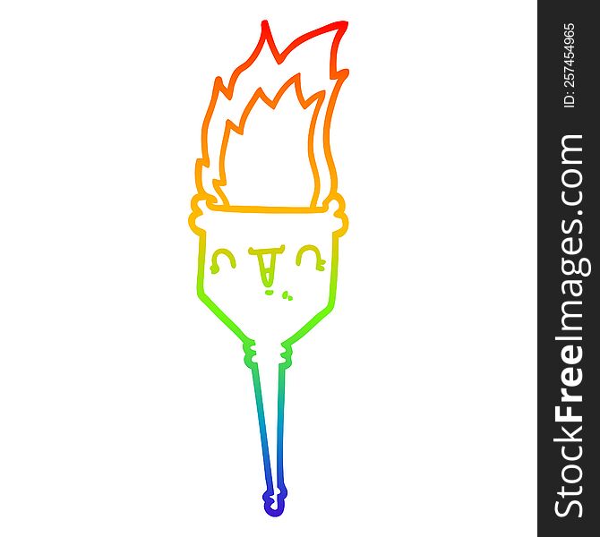 rainbow gradient line drawing of a cartoon flaming chalice