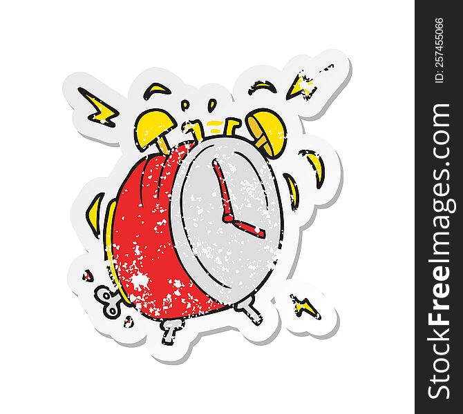 retro distressed sticker of a cartoon ringing alarm clock