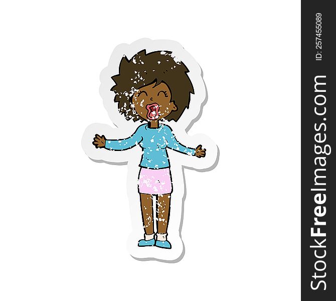 Retro Distressed Sticker Of A Cartoon Loud Woman