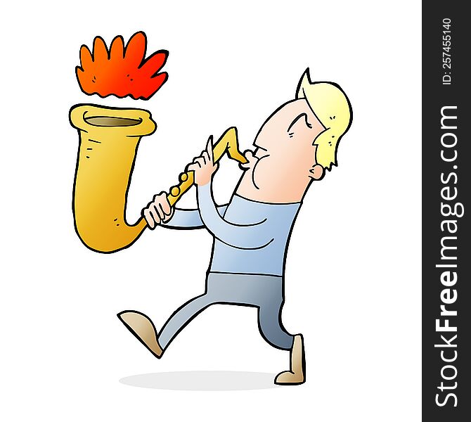 cartoon man blowing saxophone