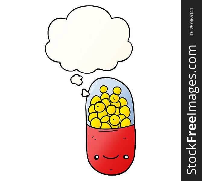 cartoon pill with thought bubble in smooth gradient style