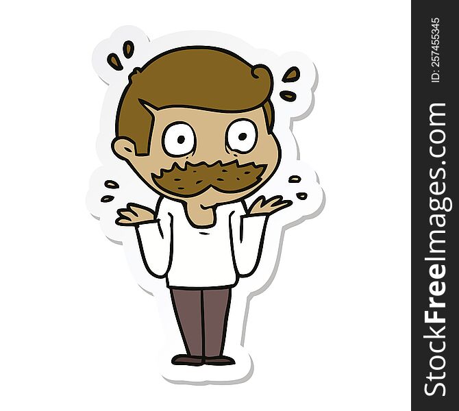 Sticker Of A Cartoon Man With Mustache Shocked