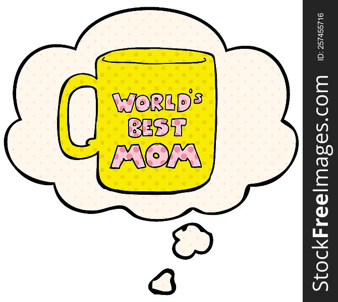 worlds best mom mug with thought bubble in comic book style