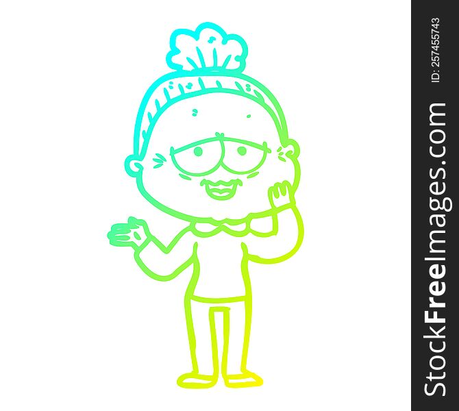 Cold Gradient Line Drawing Cartoon Happy Old Lady