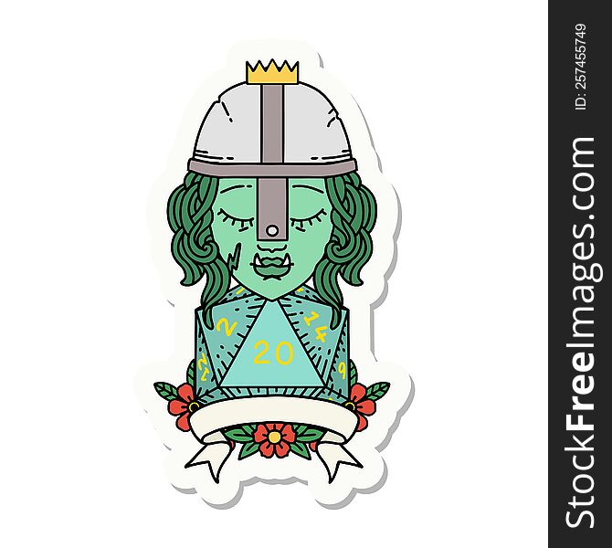 Half Orc Fighter With Natural Twenty Dice Roll Sticker