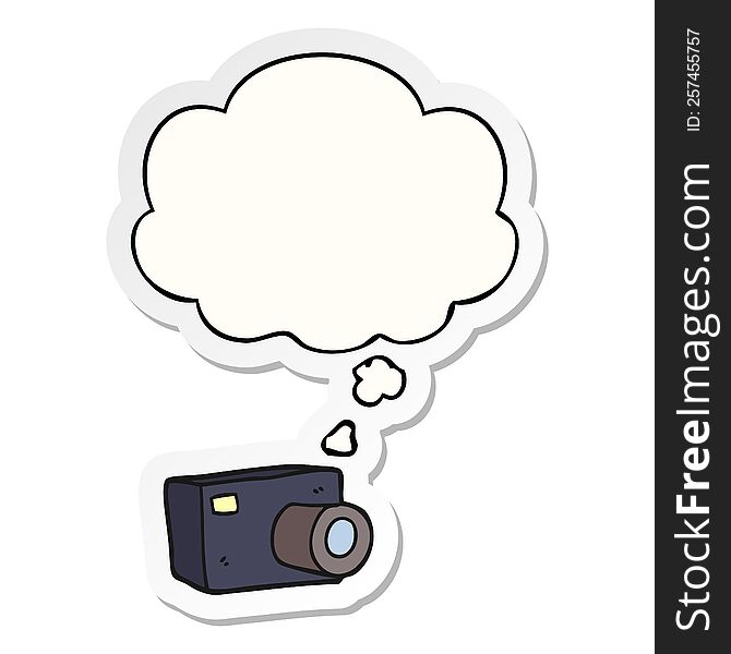 cartoon camera with thought bubble as a printed sticker