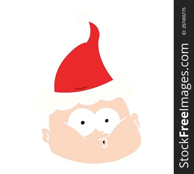 Flat Color Illustration Of A Curious Bald Man Wearing Santa Hat