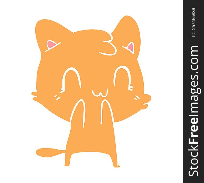 Flat Color Style Cartoon Happy Cat