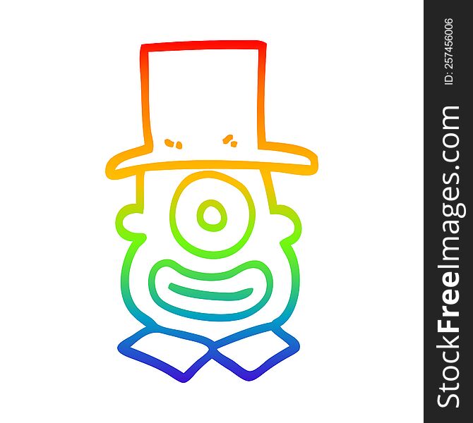 rainbow gradient line drawing of a cartoon cyclops in top hat
